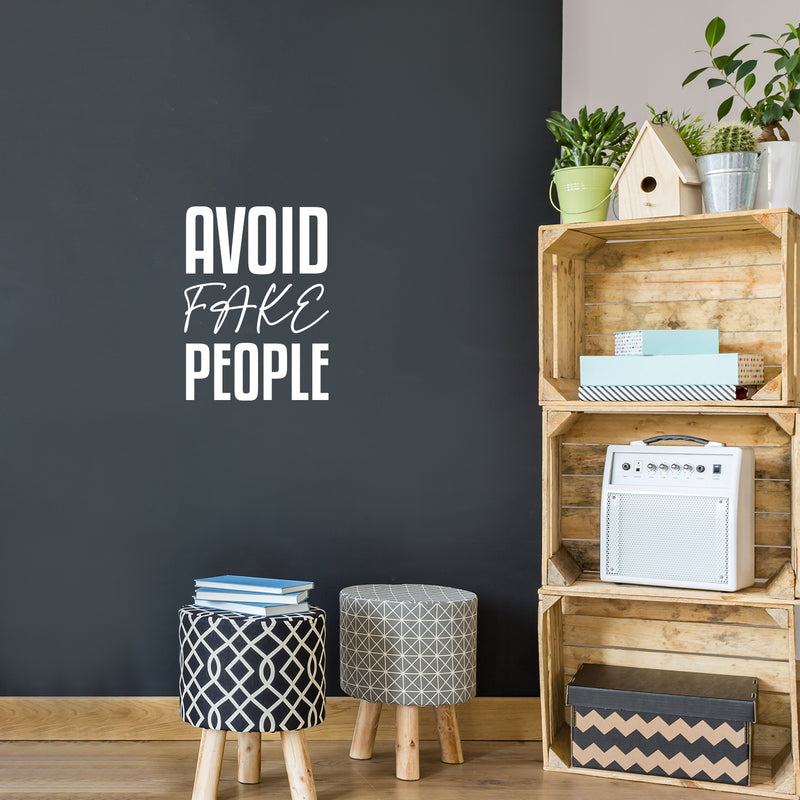 Vinyl Wall Art Decal - Avoid Fake People - 23" x 17" - Trendy Funny Sarcastic Quote Sticker For Home Office Living Room Teen Bedroom Makeup Mirror Decor 3