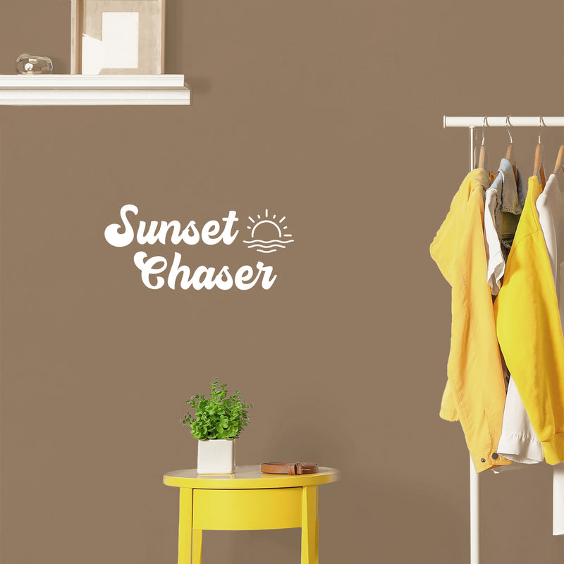 Vinyl Wall Art Decal - Sunset Chaser - 9" x 20" - Trendy Inspirational Sun Drawing Summer Quote Sticker For Home Office Bedroom Kids Room Living Room Store Decor 3