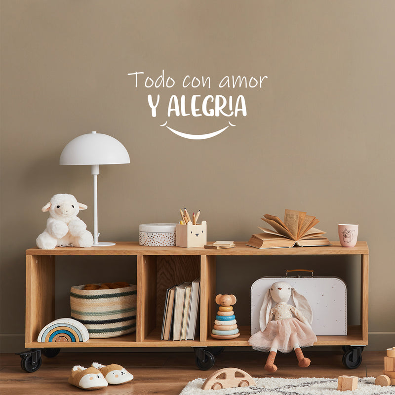 Vinyl Wall Art Decal - Todo Con Amor Y Alegria / Everything With Love And Joy - 12.5" x 25" - Inspiring Lovely Spanish Quote Sticker For Bedroom Closet Living Room School Decor 2