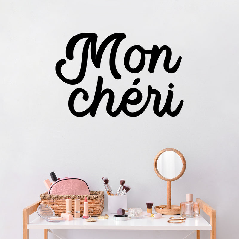 Vinyl Wall Art Decal - Mon Cheri - Trendy Cute Inspirational French Word Quote Sticker For Friends Couples Love Home Bedroom Store Living Room Decor 2