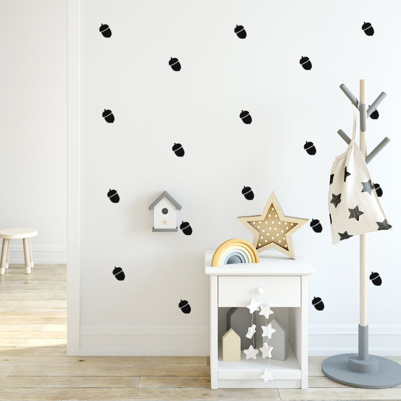 Set Of 25 Vinyl Wall Art Decal - Acorn Pattern - From Each - Cute Adhesive Stickers Minimal Design For Children Bedroom Home School Kids Room Decor 2