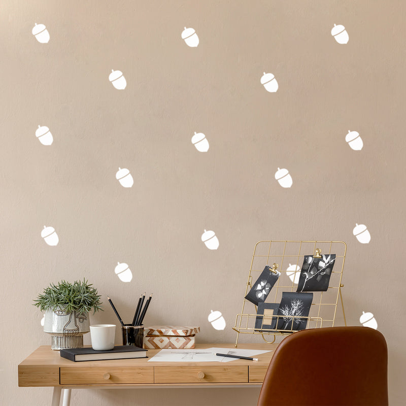 Set Of 20 Vinyl Wall Art Decal - Acorn Pattern - From 4" x 4" Each - Cute Adhesive Stickers Minimal Design For Children Bedroom Home School Kids Room Decor 2