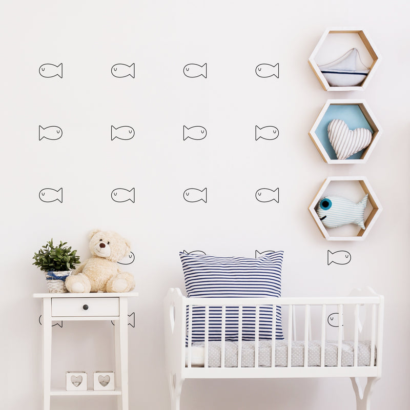 Set Of 25 Vinyl Wall Art Decal - Baby Fish Pattern - From 3.2Each - Cute Adhesive Sticker Minimal Animal Design For Children Bedroom Home School Kids Room Decor 3