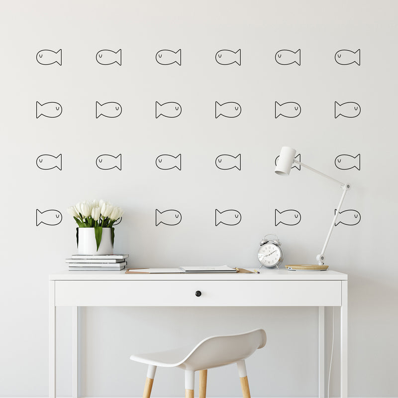 Set Of 16 Vinyl Wall Art Decal - Baby Fish Pattern - From 3.25" x 5" Each - Cute Adhesive Sticker Minimal Animal Design For Children Bedroom Home School Kids Room Decor 2