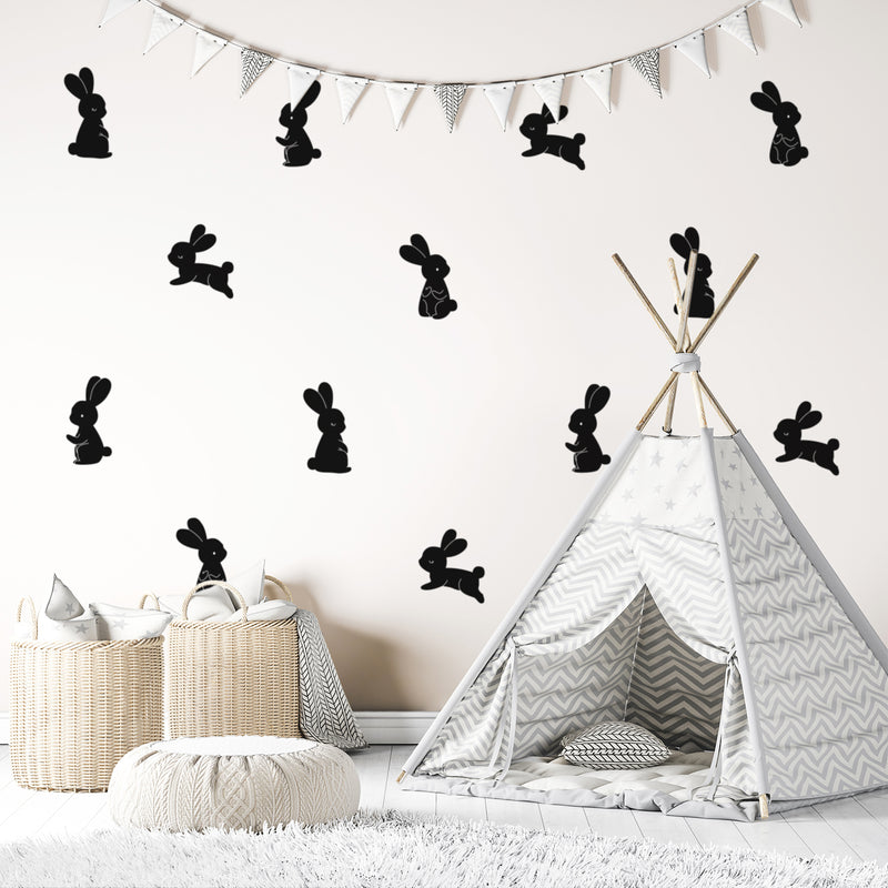 Set Of 16 Vinyl Wall Art Decal - Bunny Shapes Pattern - From Each - Cute Adhesive Sticker Animal Design For Home Children Bedroom Office Nursery Playroom Decor 3