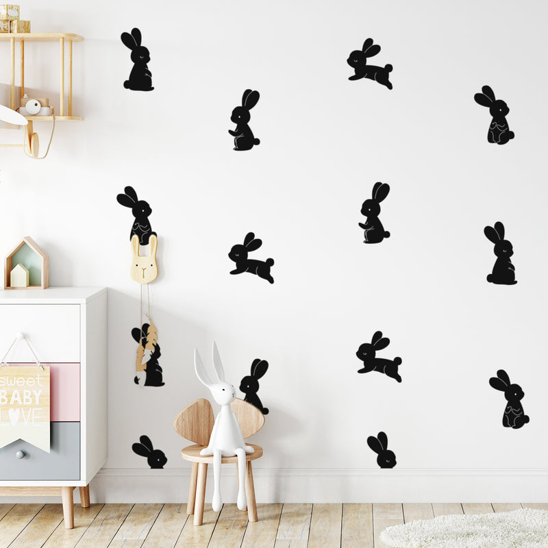 Set Of 16 Vinyl Wall Art Decal - Bunny Shapes Pattern - From Each - Cute Adhesive Sticker Animal Design For Home Children Bedroom Office Nursery Playroom Decor 2