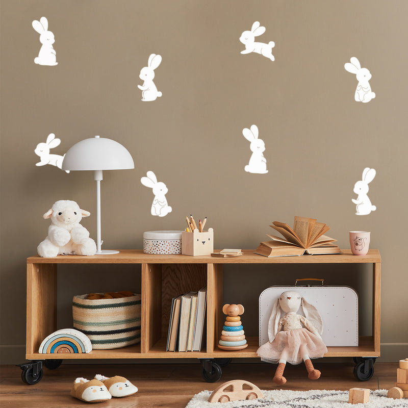 Set Of 16 Vinyl Wall Art Decal - Bunny Shapes Pattern - From 7" x 5" Each - Cute Adhesive Sticker Animal Design For Home Children Bedroom Office Nursery Playroom Decor 3