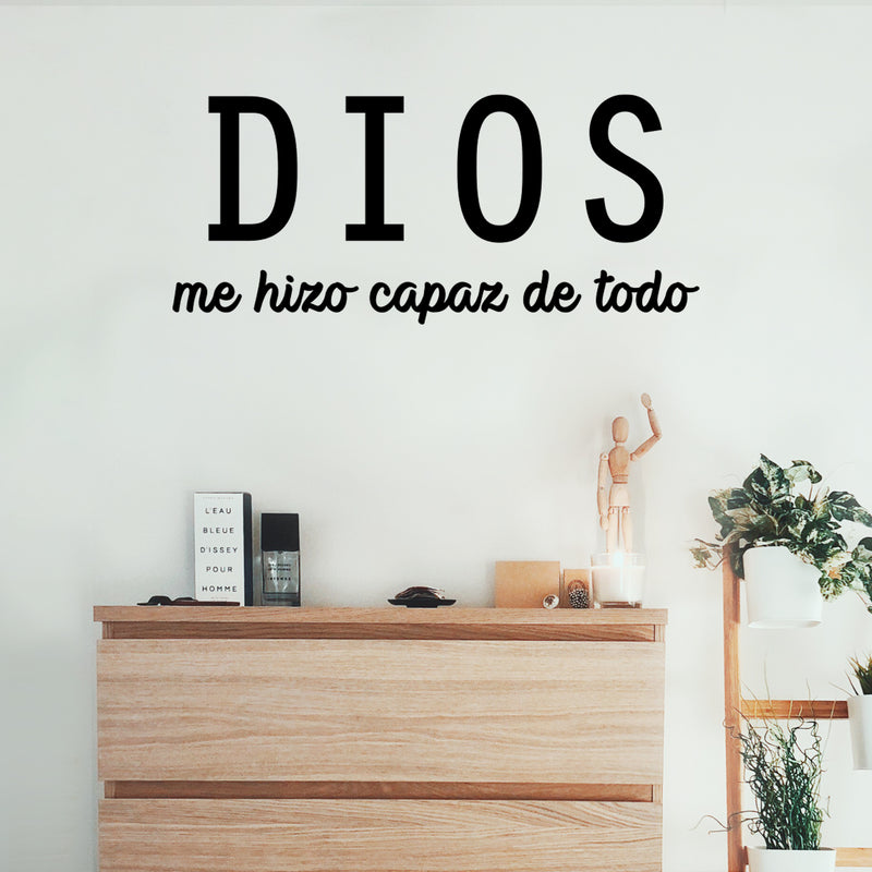 Vinyl Wall Art Decal - Dios Me Hizo Capaz De Todo / God Made Me Capable Of Anything - Inspiring Lovely Spiritual Quote Sticker For Bedroom Living Room Religious Center Decor 3