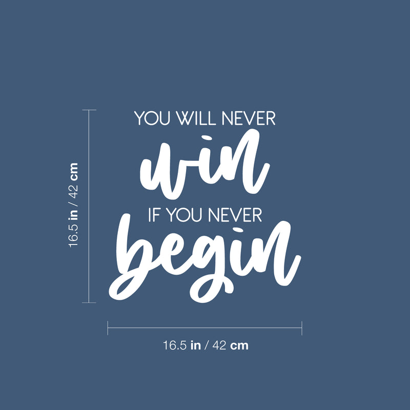 Vinyl Wall Art Decal - You Will Never Win If You Never Begin - 16.5" x 16.5" - Trendy Motivating Positive Quote Sticker For Workout Room Office School Gym Fitness Lifestyle Decor 4