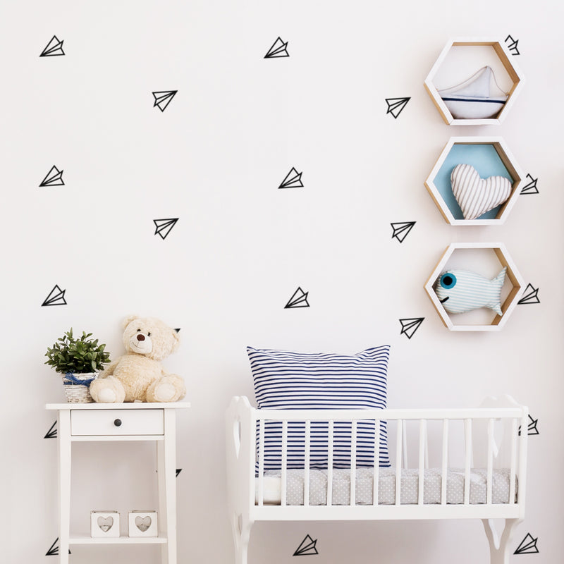 Set Of 25 Vinyl Wall Art Decal - Paper Plane Pattern - From 3.25" x 5" Each - Cute Adhesive Sticker Minimal Design For Children Bedroom Home School Kids Playground Decor 3