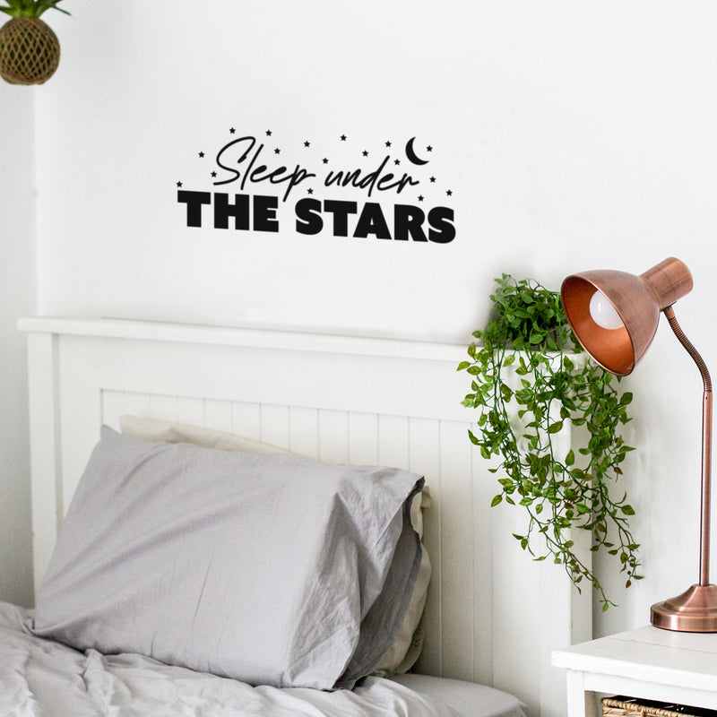 Vinyl Wall Art Decal - Sleep Under The Stars - 9" x 25" - Moon Shape Trendy Inspirational Cute Quote Sticker For Children Bedroom Home Baby Nursery Daycare Kids Room Decor 2