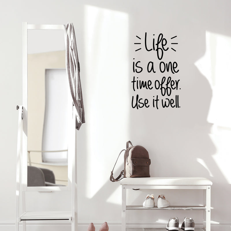 Vinyl Wall Art Decal - Life Is A One Time Offer Use It Well - Modern Motivational Quote Sticker For Home Office Living Room Teen Bedroom Closet Coffee Shop Decor 3