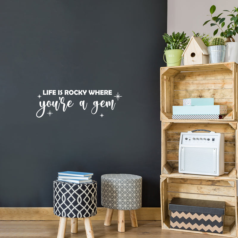 Vinyl Wall Art Decal - Life Is A Rocky Where You're A Gem - 8" x 25" - Modern Inspirational Self Love Quote Sticker For Home Teen Bedroom Closet Makeup Mirror Decor 3