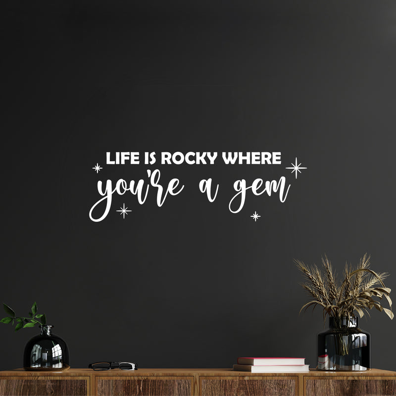 Vinyl Wall Art Decal - Life Is A Rocky Where You're A Gem - 8" x 25" - Modern Inspirational Self Love Quote Sticker For Home Teen Bedroom Closet Makeup Mirror Decor 2