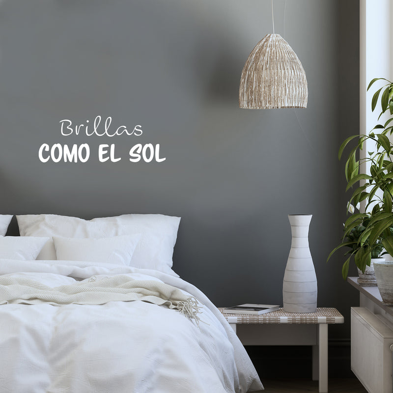 Vinyl Wall Art Decal - Brillas Como El Sol / You Shine Like The Sun - 9.5" x 25" - Trendy Lovely Spanish Quote Sticker For Kids Room Playroom Nursery Daycare Classroom School Decor 2