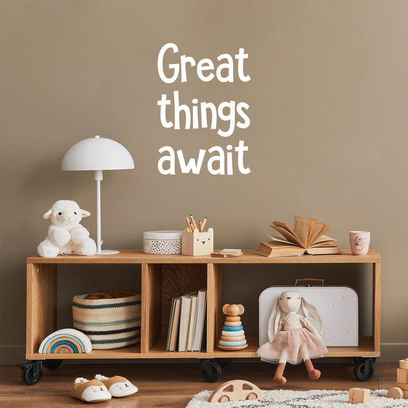 Vinyl Wall Art Decal - Great Things Await - 24" x 17" - Trendy Inspirational Cute Quote Sticker For Children Bedroom Home Baby Nursery Daycare Kids Room Decor 2