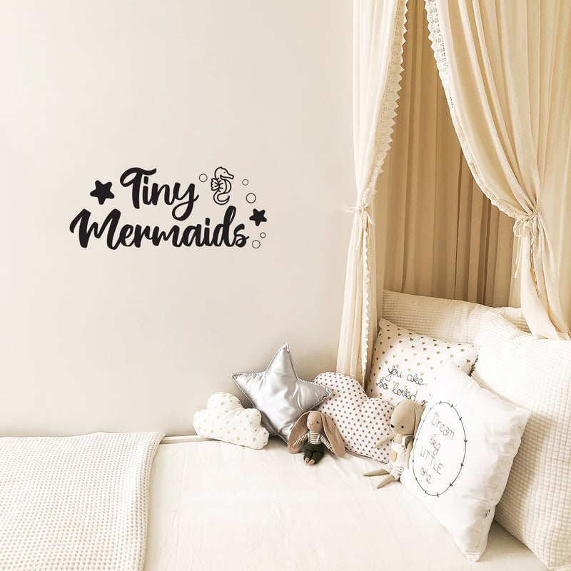 Vinyl Wall Art Decal - Tiny Mermaids - 8.4" x 20" - Modern Sticker Seahorse Figure Design Quote For Girly Bedroom Home Baby Nursery Daycare Children Playroom Decor 2