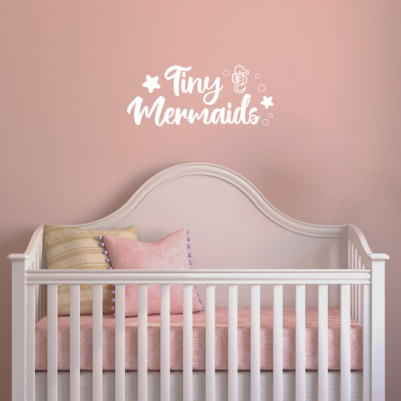 Vinyl Wall Art Decal - Tiny Mermaids - 8.4" x 20" - Modern Sticker Seahorse Figure Design Quote For Girly Bedroom Home Baby Nursery Daycare Children Playroom Decor 3