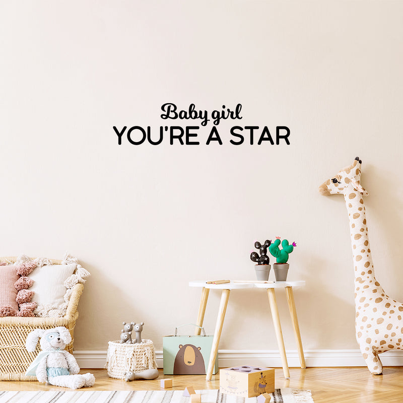 Vinyl Wall Art Decal - Baby Girl You're A Star - Modern Inspirational Quote Sticker For Children Bedroom Home Nursery Daycare Kids Room Decor 2