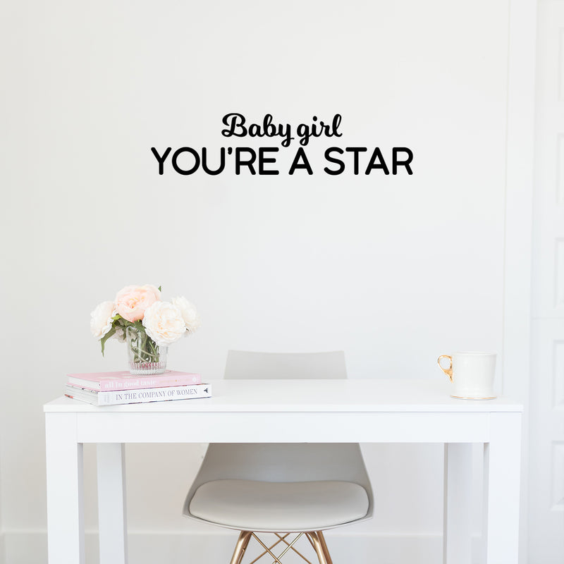 Vinyl Wall Art Decal - Baby Girl You're A Star - Modern Inspirational Quote Sticker For Children Bedroom Home Nursery Daycare Kids Room Decor 3