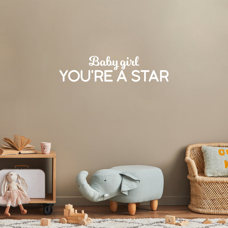 Vinyl Wall Art Decal - Baby Girl You're A Star - 7" x 30" - Modern Inspirational Quote Sticker For Children Bedroom Home Nursery Daycare Kids Room Decor 2