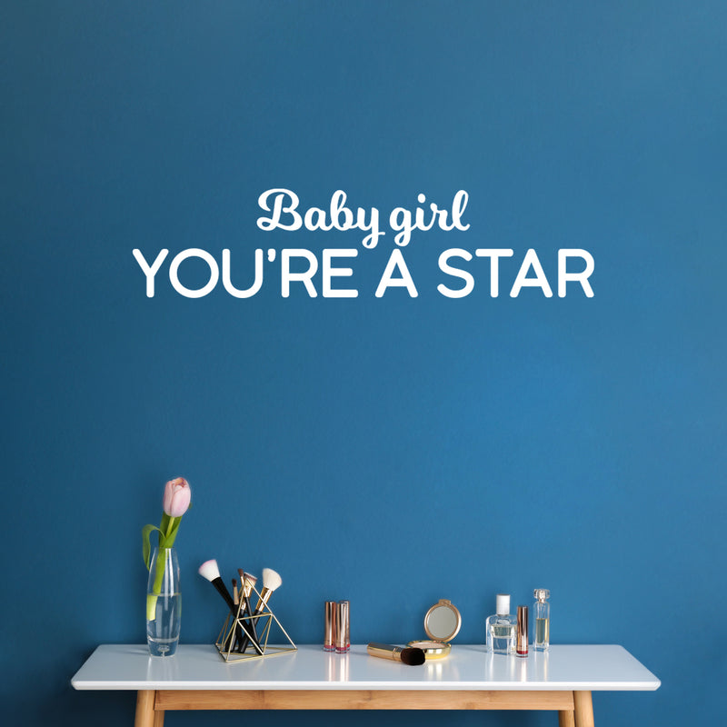 Vinyl Wall Art Decal - Baby Girl You're A Star - 7" x 30" - Modern Inspirational Quote Sticker For Children Bedroom Home Nursery Daycare Kids Room Decor 3