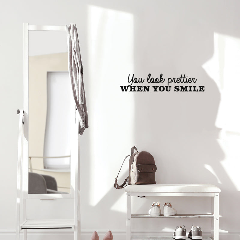 Vinyl Wall Art Decal - You Look Prettier When You Smile - Modern Motivational Self Love Quote Sticker For Home Office Girl Bedroom Closet Mirror Decor 2