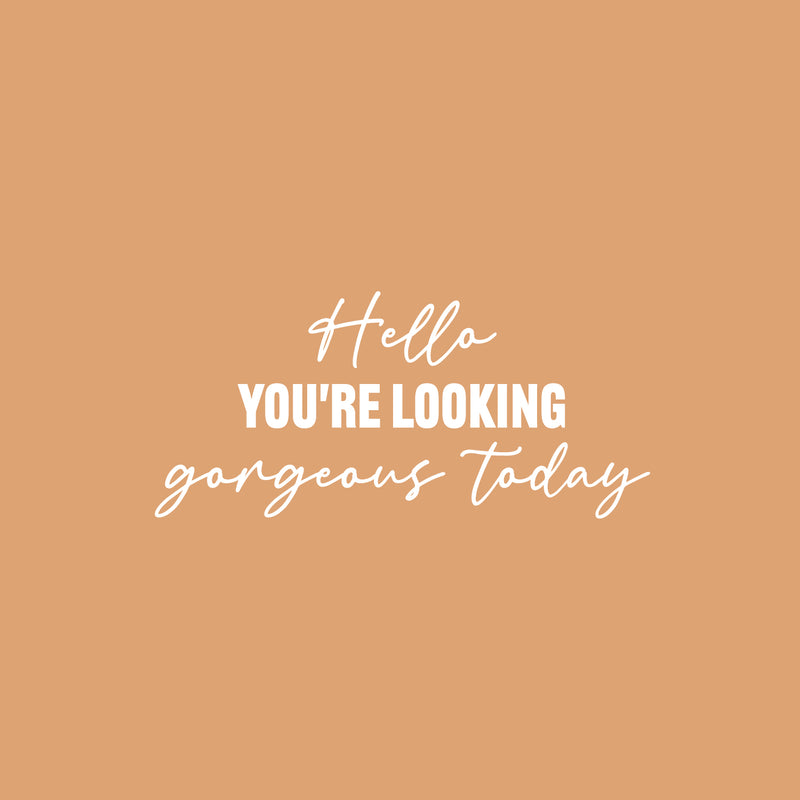 Vinyl Wall Art Decal - Hello You're Looking Gorgeous Today - 11.5" x 25" - Modern Motivational Quote Sticker For Home Bedroom Closet Makeup Mirror Boutique Office Decor 1