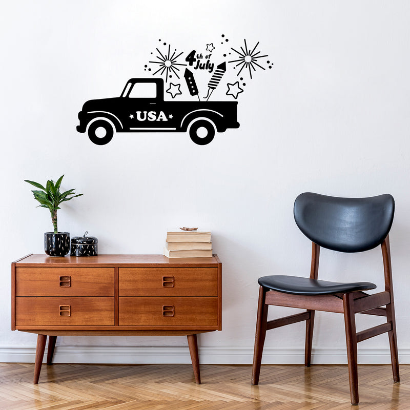 Vinyl Wall Art Decal - Truck Firework - - Motivational Funny Positive 4 Of July Design Sticker For Home Living Room Windows Doors Office Storefront Independence Day Decor 3