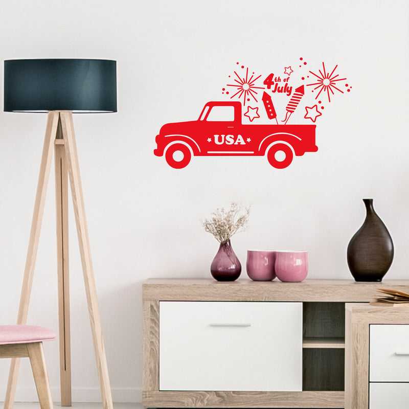 Vinyl Wall Art Decal - Truck Firework - 16" x 28.5" - Motivational Funny Positive 4 Of July Design Sticker For Home Living Room Windows Doors Office Storefront Independence Day Decor 2