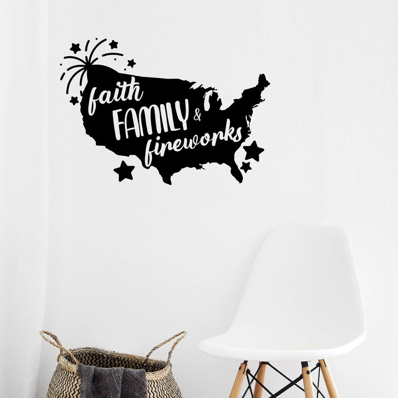 Vinyl Wall Art Decal - Faith Family - 17.5" x 25" - Motivational Positive 4 Of July Quote USA Silhouette Design Sticker For Home Windows Doors Storefront Independence Day Decor 2