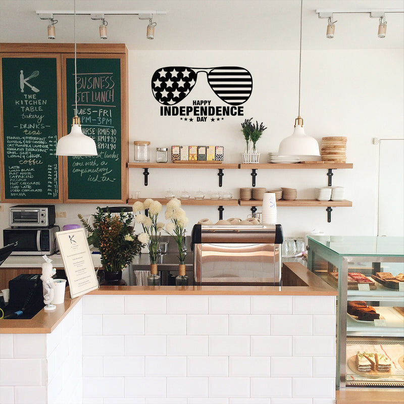 Vinyl Wall Art Decal - Happy Independence Day - 25" x 14" - 4th Of July USA America Celebration Quote Sticker For Home Work Office Window Store Living Room Shopfront Decor 2