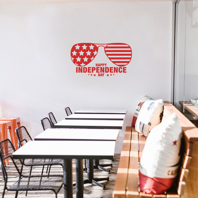 Vinyl Wall Art Decal - Happy Independence Day - 25" x 14" - 4th Of July USA America Celebration Quote Sticker For Home Work Office Window Store Living Room Shopfront Decor 2