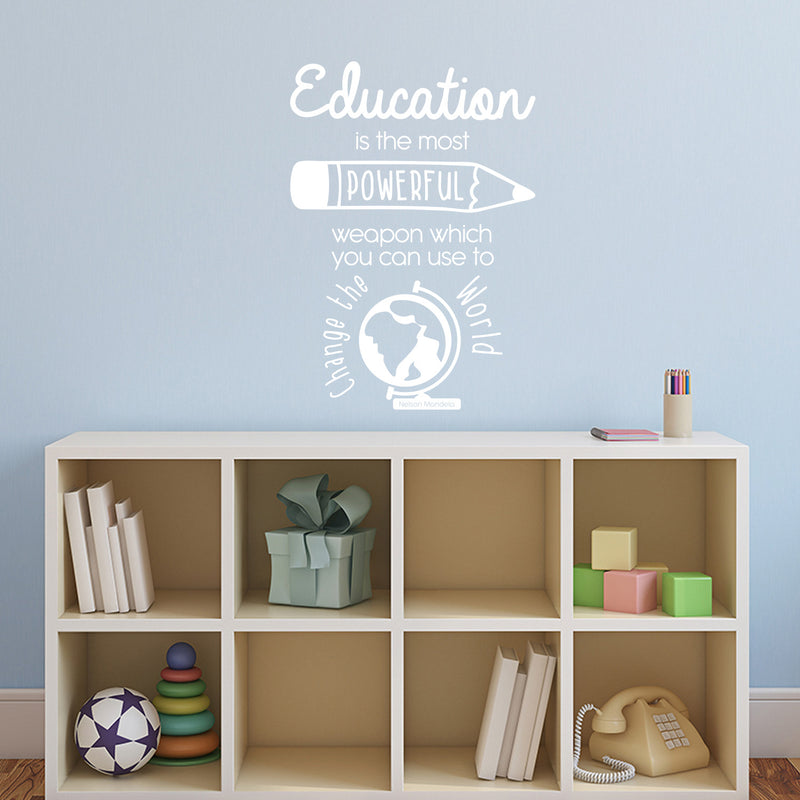 Vinyl Wall Art Decal - Education Is The Most Powerful - 23" x 16" - Inspiring Educational Back to School Quote Sticker For Classroom Kids Room Home Kindergarten Fun Playroom Preschool Decor 2