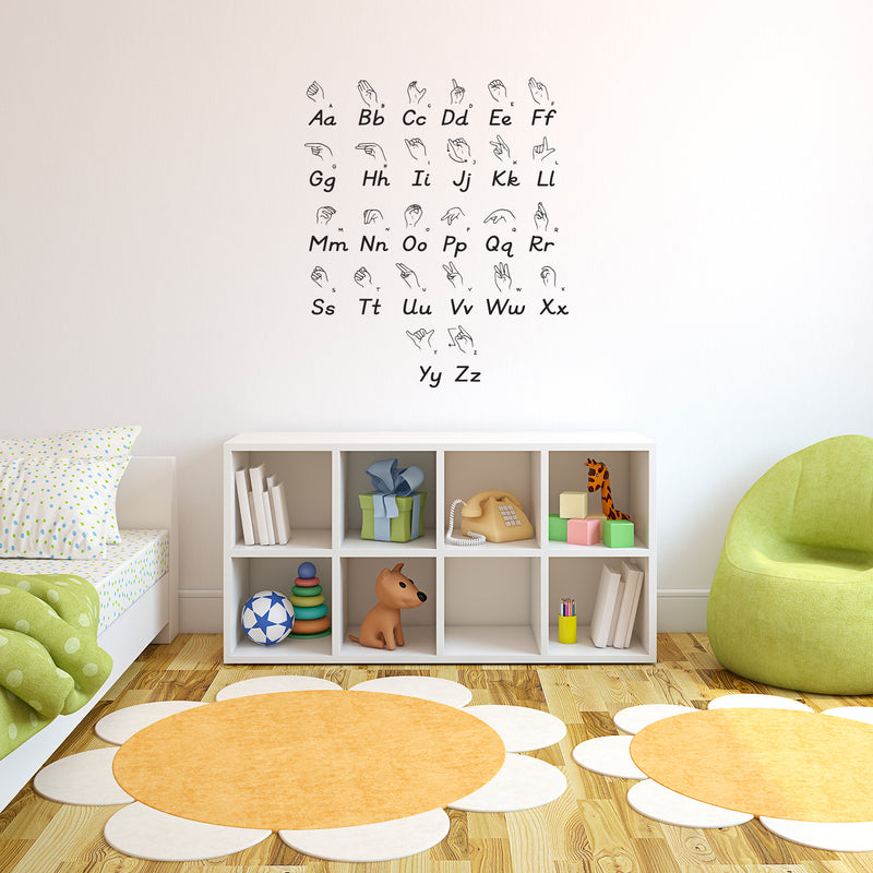 Vinyl Wall Art Decal - American Sign Language  - 51" x 43" - Educational Back To School Alphabet Sticker For Classroom Kids Room Home Kindergarten Playroom Preschool Decor 2