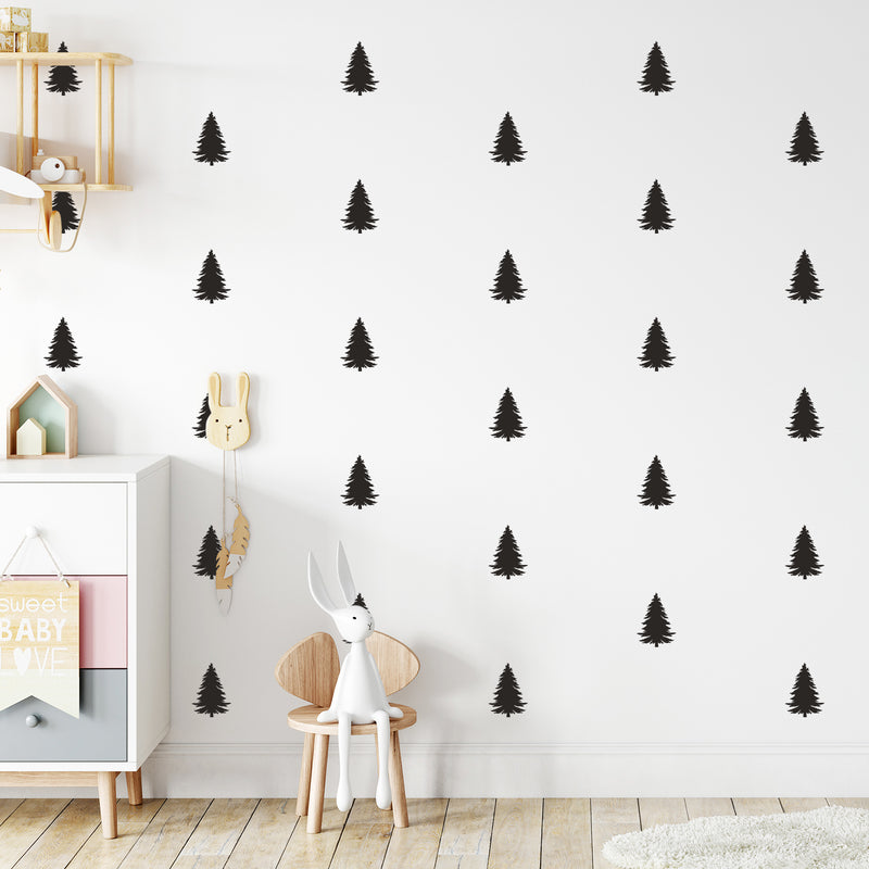 Set Of 30 Vinyl Wall Art Decal - Pine Trees Pattern - From Each - Cute Adhesive Sticker Forest Design For Home Children Bedroom Office Nursery Playroom Decor 2