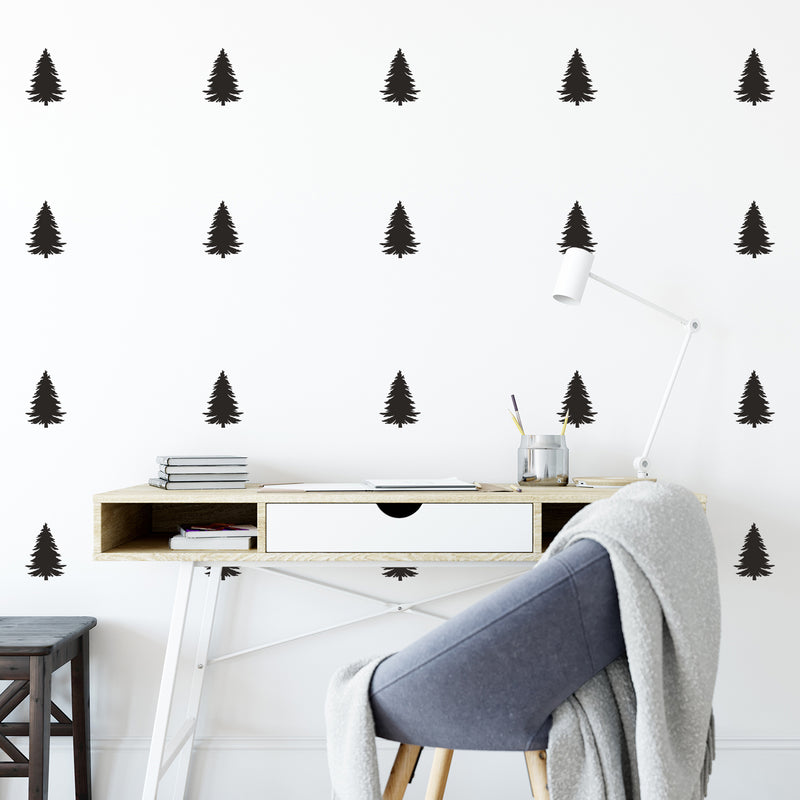 Set Of 30 Vinyl Wall Art Decal - Pine Trees Pattern - From Each - Cute Adhesive Sticker Forest Design For Home Children Bedroom Office Nursery Playroom Decor 3