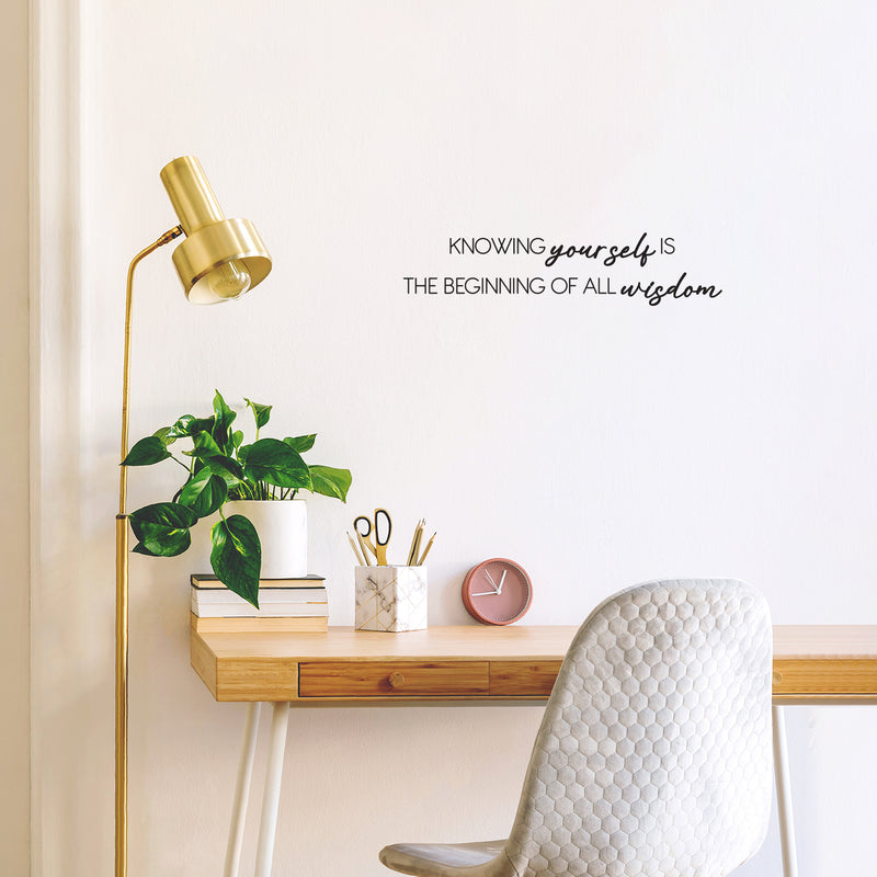 Vinyl Wall Art Decal - Knowing Yourself Is The Beginning Of All Wisdom - 7" x 30" - Modern Inspiring Self Esteem Quote Sticker For Bedroom Living Room School Coffee Shop Decor 2