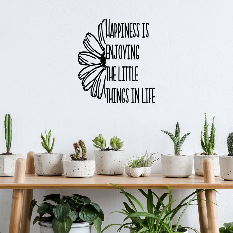 Vinyl Wall Art Decal - Happiness Is Enjoying The Little Things In Life - 24" x 22" - Modern Cute Inspirational Quote Sticker For Home Office Bedroom Kids room School Decor 2
