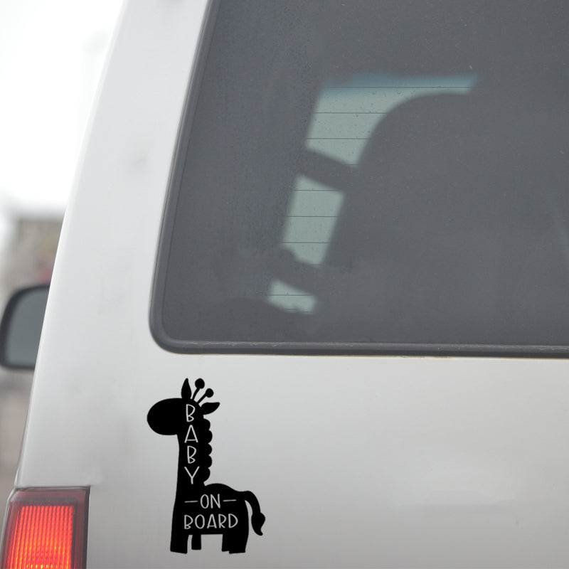 Vinyl Wall Art Decal - Baby On Board - Cute Giraffe Safety Sign Design Modern Baby Quote Sticker For Car Window Kids In Family Minivan Cars Decor 2