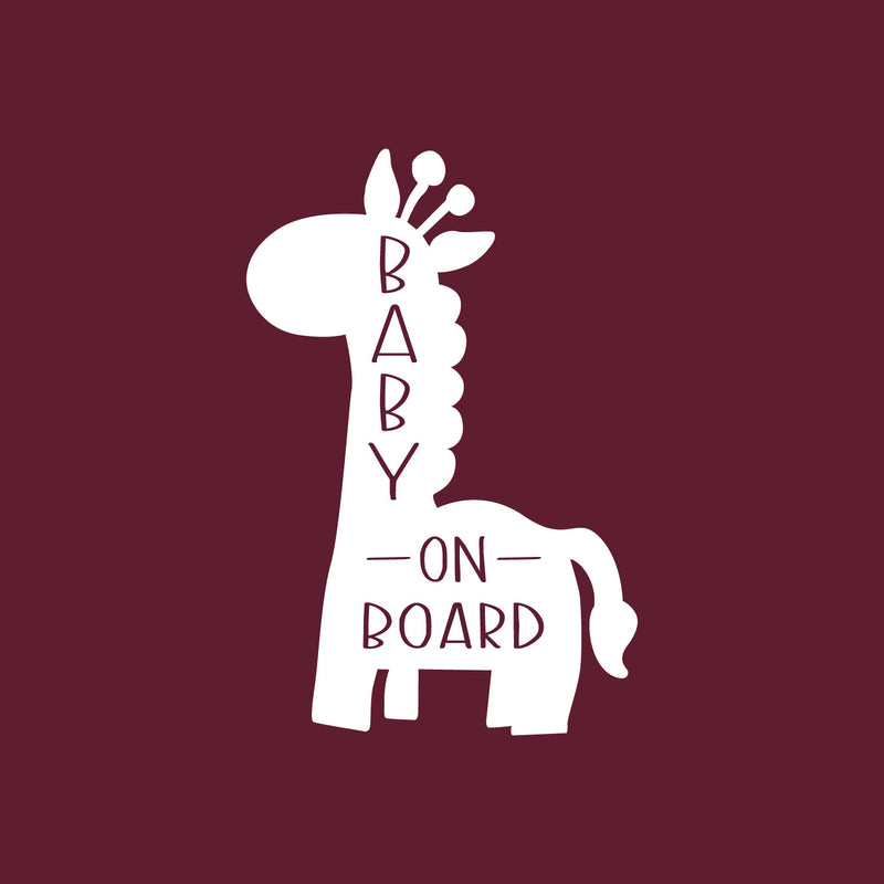 Vinyl Wall Art Decal - Baby On Board - 6" x 4" - Cute Giraffe Safety Sign Design Modern Baby Quote Sticker For Car Window Kids In Family Minivan Cars Decor 1