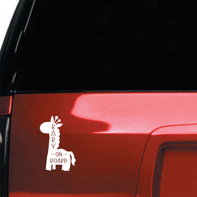 Vinyl Wall Art Decal - Baby On Board - 6" x 4" - Cute Giraffe Safety Sign Design Modern Baby Quote Sticker For Car Window Kids In Family Minivan Cars Decor 2