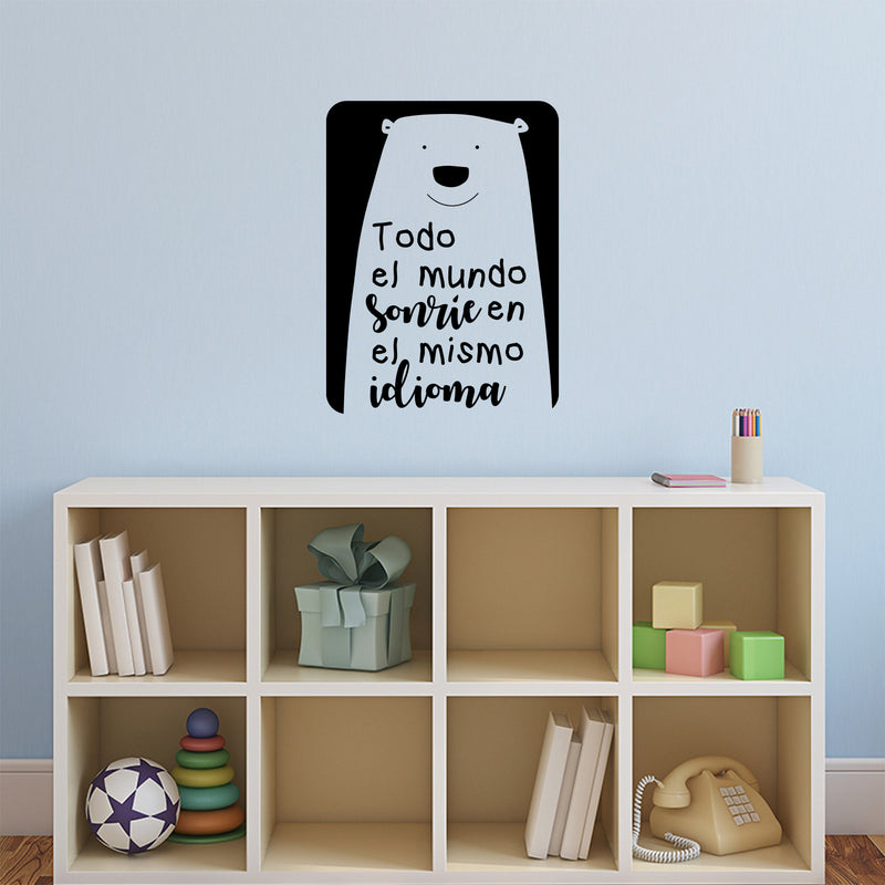 Vinyl Wall Art Decal - Todo El Mundo Sonríe En eL Mismo Idioma / Everyone Smiles In The Same Language - 16" x 12" - Lovely Spanish Quote Sticker For Playroom Classroom Daycare Decor 3