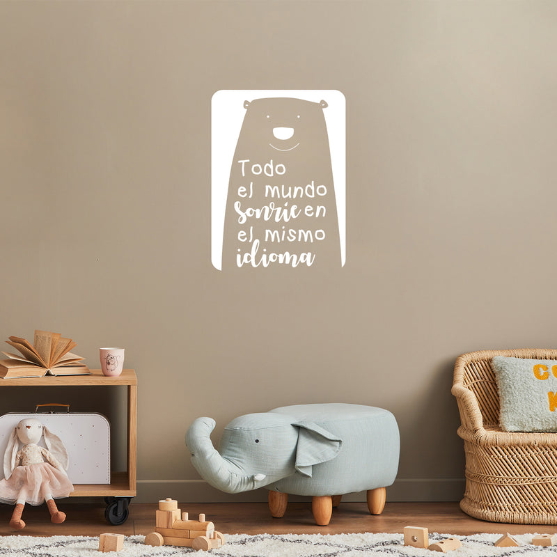 Vinyl Wall Art Decal - Todo El Mundo Sonríe En eL Mismo Idioma / Everyone Smiles In The Same Language - Lovely Spanish Quote Sticker For Playroom Classroom Daycare Decor 5