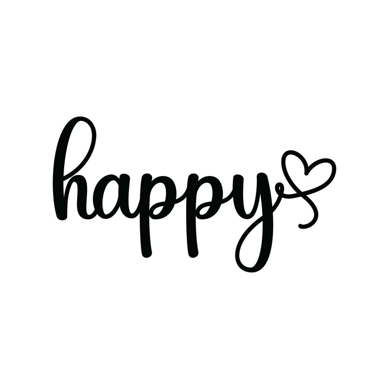 Vinyl Wall Art Decal - Happy - Trendy Cute Inspirational Charming Good Vibes Quote Sticker For Bedroom Closet Bathroom Kids Room Playroom Nursery Daycare School Decor 1