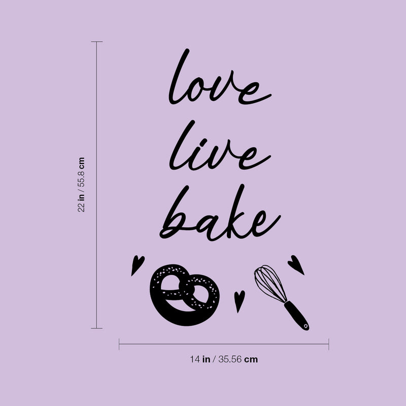 Vinyl Wall Art Decal - Love Live Bake - Modern Lovely Pretzel Hearts Design Quote Sticker For Home Kitchen Office Coffee Shop Restaurant Storefront Decor 4