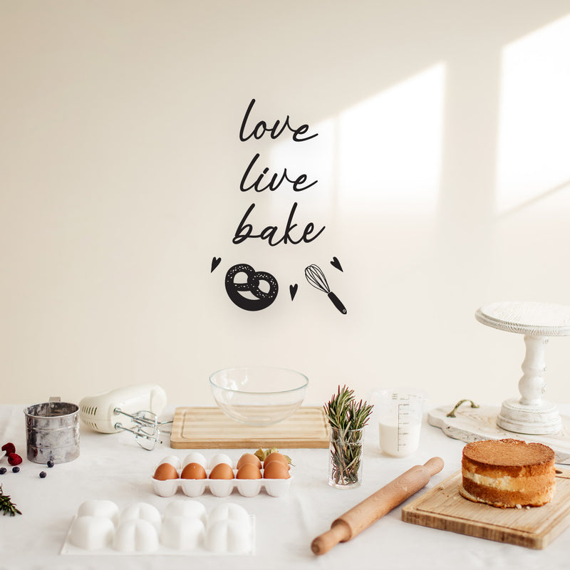Vinyl Wall Art Decal - Live Love Bake - 22" x 14" - Modern Lovely Pretzel Hearts Design Quote Sticker For Home Kitchen Office Coffee Shop Restaurant Storefront Decor 3