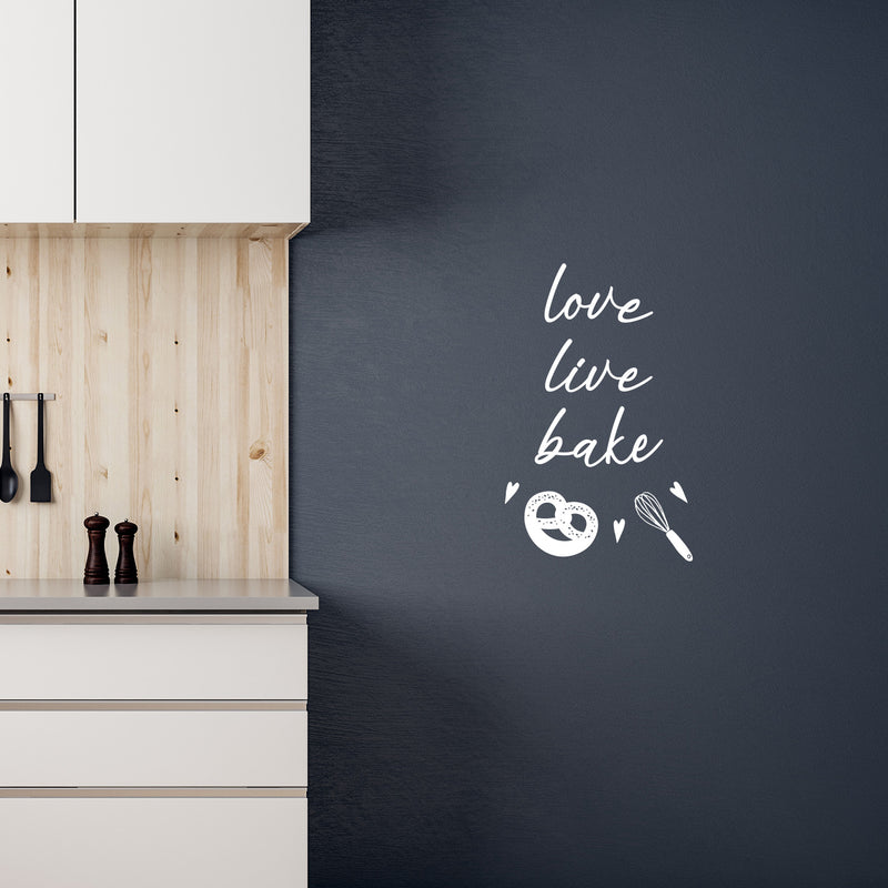 Vinyl Wall Art Decal - Live Love Bake - 22" x 14" - Modern Lovely Pretzel Hearts Design Quote Sticker For Home Kitchen Office Coffee Shop Restaurant Storefront Decor 3