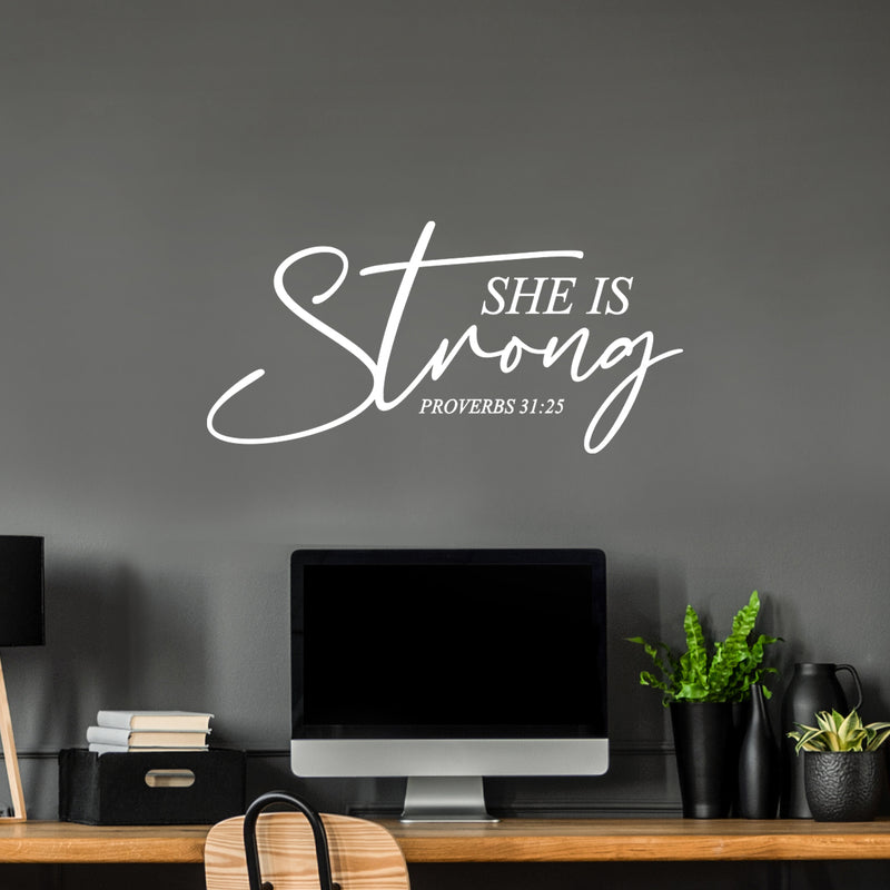 Vinyl Wall Art Decal - She Is Strong - Modern Inspirational Positive Cute Girly Quote Sticker For Girls Room Bedroom Closet Playroom Living Room Office Yoga Ballet Feminine Decor 5