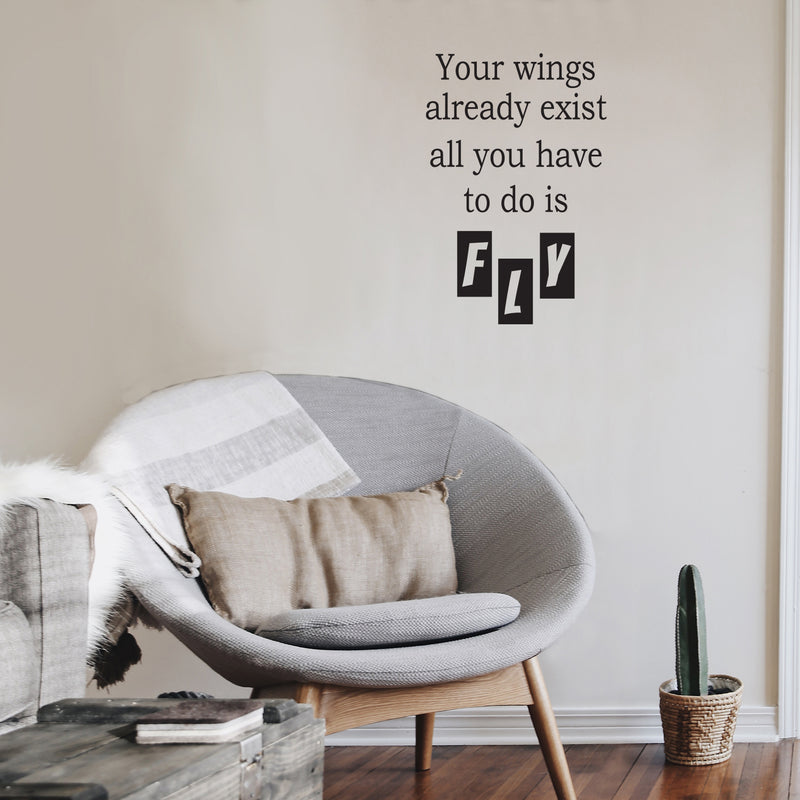 Vinyl Wall Art Decal - Your Wings Already Exist All You Have To Do Is Fly - 30" x 20" - Modern Lovely Inspiring Quote Sticker For Kids Bedroom Playroom Classroom Kindergarten Daycare Decor 2